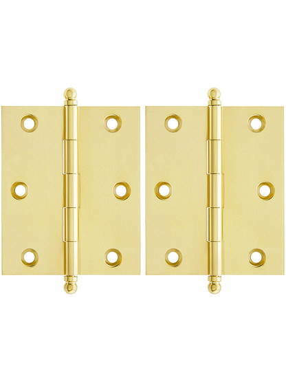 Pair of Premium Solid Brass Cabinet Hinges - 3 inch x 2 1/2 inch in Un-Lacquered Brass.